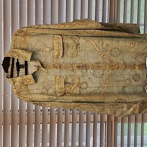 NWT Lands End Traditional Fit Lt Blue Radiance Map Print Linen Men's XL